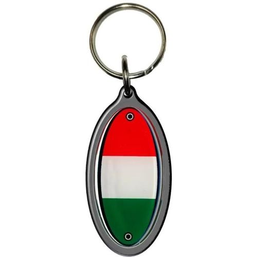 Porte-Clé Moto - Soft Key - Ovale - Argent - Drapeau Italie - Noir