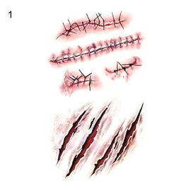 Autocollant De Tatouage Temporaire De Cicatrice D'halloween, Fournitures De Fête De Zombie, Accessoires De Cosplay, Motif De Tache De Sang De Cicatrice De Plaie, Autocollant De Maquillage Smj 