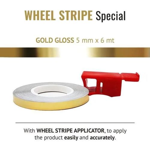 Wheel Stripes Bandes Adhésives Course Pour Jantes Moto Avec Applicateur, Doré Lustré, 5 Mm X 6 Mt
