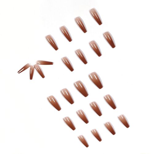 Faux Ongles Transparents Couleur Café, Autocollants Détachables Avec Colle, Pour Nail Art, Longue Tenue, 24 Pièces 