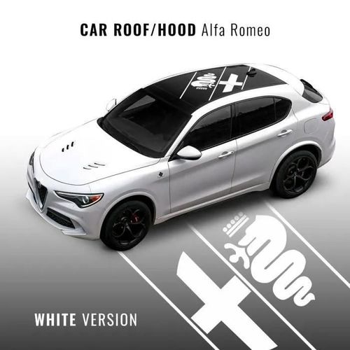Décoration Adhésive Universelle Alfa Romeo Pour Toit Ou Capot Voiture, Blanc