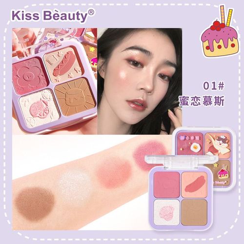 Palette De 4 Fards À Joues De Couleur Pêche, Cosmétiques Coréens, Poudre À Tailler, Tout-En-Un, Pour Créer Un Maquillage Nude Naturel 