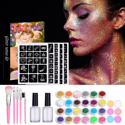 Ensemble De Tatouage Temporaire À Paillettes De Diamant, 30 Couleurs Lumineuses, Breloque Artistique Brillante 