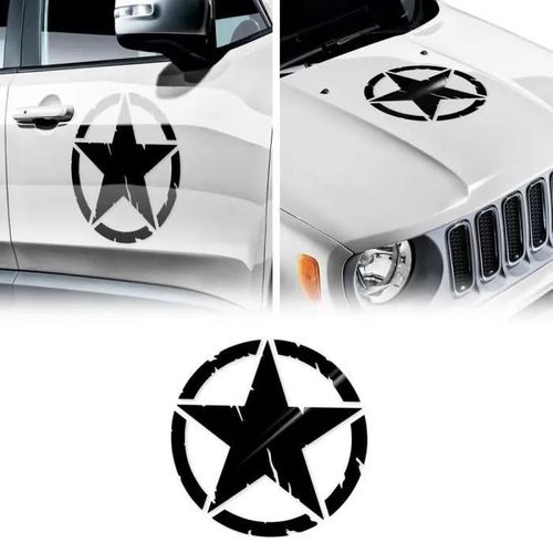 Autocollants Stickers - Army Star - Jeep Renegade - Noir Brillant - Diamètre 33 Cm - 2 Pièces
