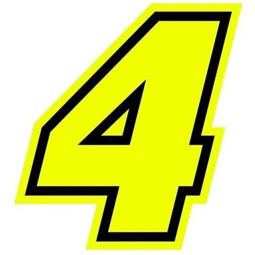 Autocollant - Gp - Numéro 4 - Jaune Fluo - Hauteur 10 Cm - Résistant À L'adhérence