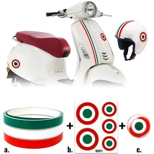 Kit D'autocollants - Piaggio - Vespa - Drapeau Italie - 5 Cocardes - Autocollant 3d