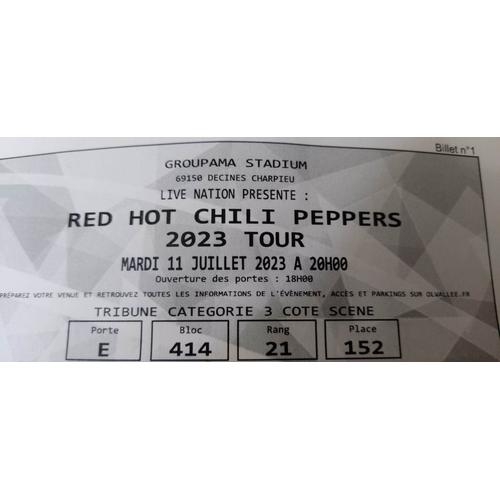 2 Billets Collector Pour Le Concert Red Hot Chili Peppers Mardi 11 Juillet 2023 À 20.00 Groupama Stadium