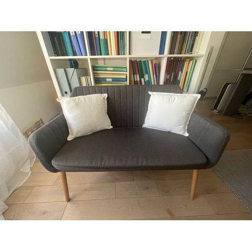 Banquette Scandinave 2 Places Miliboo En Tissu Gris Anthracite Et Bois Clair Aleyna