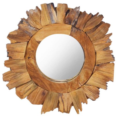 Miroir Mural Pétales Teck Rond 40 Cm