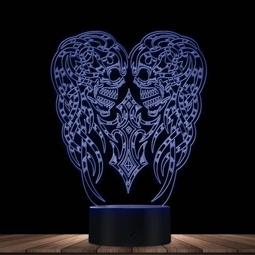 Lampe Led À Double Tête De Mort Pour Halloween, Illusion De Couleurs Changeantes, Usb, Luminaire Décoratif D'intérieur, Nouveauté