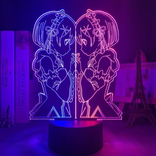 Veilleuse Led En 3d, Anime Rem Et Ram De Re Zéro, À Partir De La Vie Dans Un Autre Monde, Luminaire Décoratif Pour Chambre À Coucher, Cadeau D'anniversaire