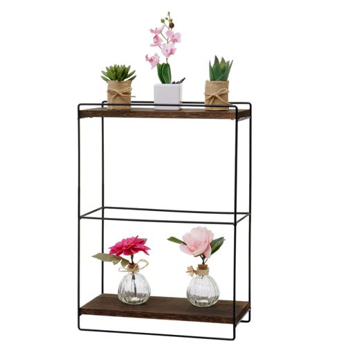 Etagère Murale Hwc-K77, Étagère Suspendue Etagère De Cuisine, Bois Massif Métal Industriel 2 Étagères 50x35x17cm   Brun Foncé