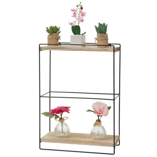 Etagère Murale Hwc-K77, Étagère Suspendue Etagère De Cuisine, Bois Massif Métal Industriel 2 Étagères 50x35x17cm   Naturel