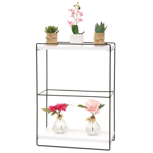 Etagère Murale Hwc-K77, Étagère Suspendue Etagère De Cuisine, Bois Massif Métal Industriel 2 Étagères 50x35x17cm   Blanc