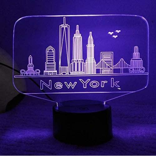 Lampe À Illusion D'optique 3d New York, 7 Couleurs Changeantes, Interrupteur Tactile, Jouets D'alimentation Usb, Décoration, Cadeau De Noël Ou D'anniversaire