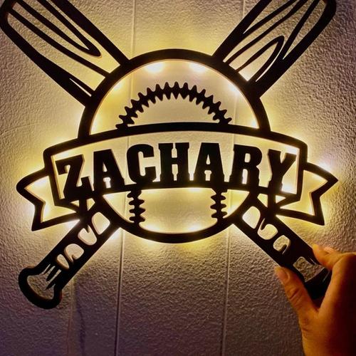 Applique Murale Led Personnalisée Avec Nom, Signe De Baseball Pour Chambre À Coucher, Décoration De Chambre À Coucher, Lampe En Bois Personnalisée