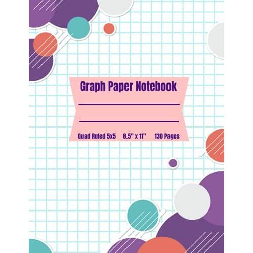 Graph Paper Notebook, Quad Ruled 5 X 5 - 8.5 X 11: Math And Science Composition Notebook For Students (Graph Paper Notebooks) - Purple And Red Circular Atom Designs