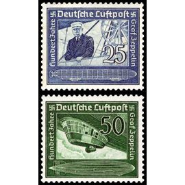 Allemagne, 3ème Reich 1938, Très Belle Paire Neuve** Luxe De Poste Aérienne, Timbres Yvert 57 Le Comte Zeppelin Et 58 Nacelle D'un Dirigeable Moderne, Cote 50 Euros.