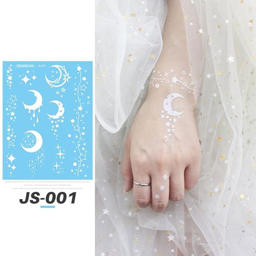 Autocollants De Tatouage Temporaire Pour Femmes, Faux Tatouages, Taches De Rousseur, Blanc, Henné, Étoiles, Lune, Bracelet, Collier 