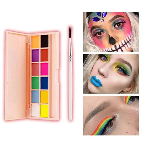 Peinture Corporelle 12 Couleurs, Peinture À L'eau Sans Danger, Huile Avec Brosse Pour Noël Et Halloween, Palette De Maquillage, Tatouage, Maquillage De Fête Artistique 