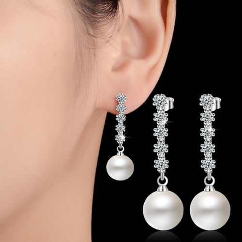 Boucles D'oreilles Argent 925 Perle Et Zirconium De Luxe