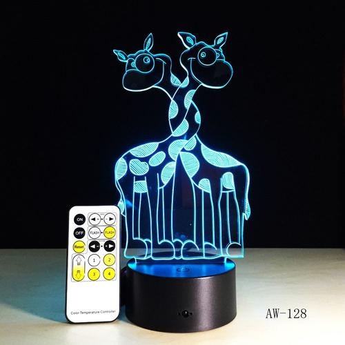 Lampe Led 3d À Double Tête De Cerf Avec 7 Couleurs De Lumière, Pour La Décoration De La Maison, Illusion D'optique De Visualisation Étonnante, Aw-128