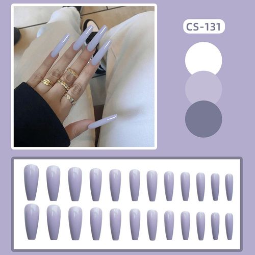 Faux Ongles Brillant Gris-Violet, 24 Pièces, Longue Tenue, Pour Femmes, Filles, Salon, Orteils, Bricolage, Nouveau 