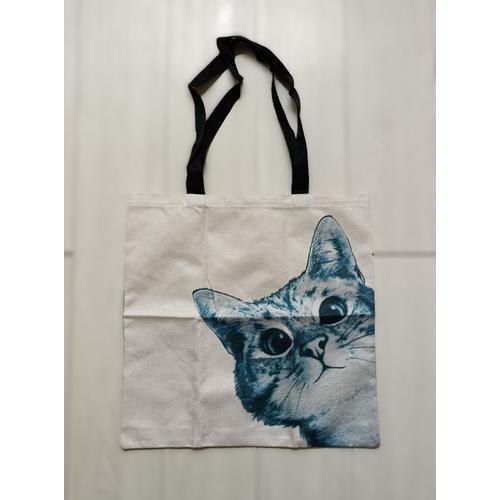 Tote bag chat curieux. Toile. 41,5 x 41,5 cm