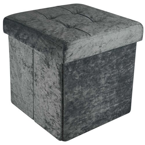 Intirilife Pouf Pliable 30x30x30 Cm En Velours Gris - Boîte De Rangement Décorative Avec Housse En Velours Pour Gagner De L'espace - Tabouret Coffre Siège