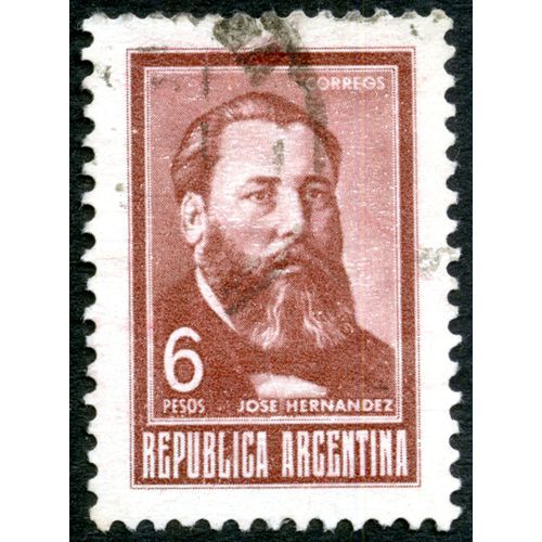 Timbre Oblitéré Republica Argentina, Jose Hernandez, Correos, 6 Pesos