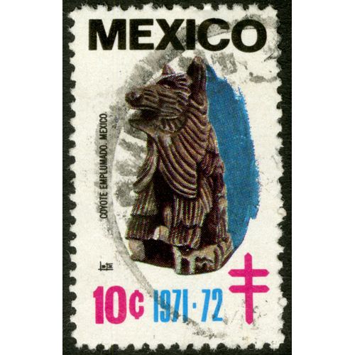 Timbre Oblitéré Mexico, Coyote Emplumado Mexico, 1971-72, 10 C