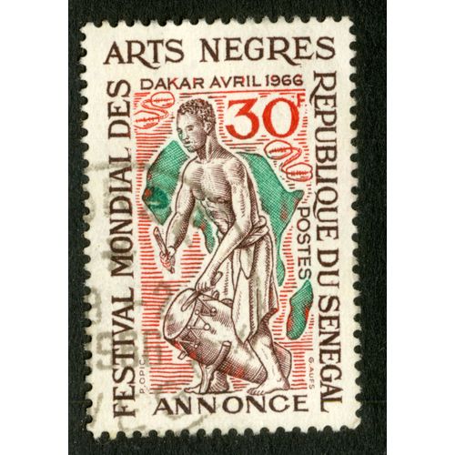 Timbre Oblitéré République Du Sénégal, Festival Mondial Des Arts Negres , Dakar, Avril 1966, Postes, 30 F