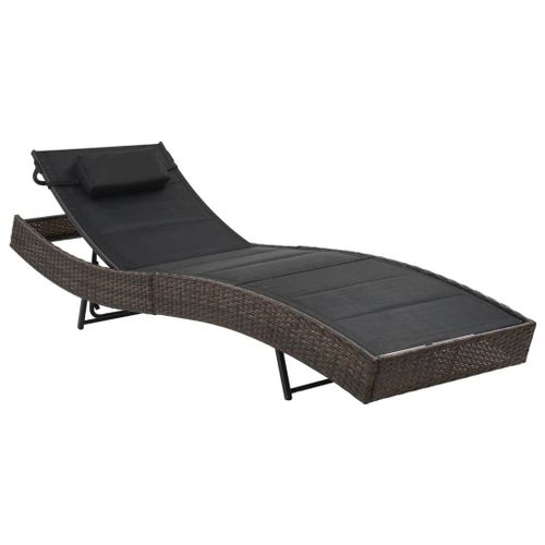 Transat Chaise Longue Bain De Soleil Lit De Jardin Terrasse Meuble D'extérieur Résine Tressée Et Textilène Marron Helloshop26 02_0012921