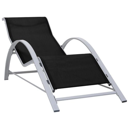 Transat Chaise Longue Bain De Soleil Lit De Jardin Terrasse Meuble D'extérieur Textilène Et Aluminium Noir Helloshop26 02_0012932