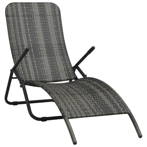 Transat Chaise Longue Bain De Soleil Lit De Jardin Terrasse Meuble D'extérieur Pliable Résine Tressée Gris Helloshop26 02_0012885