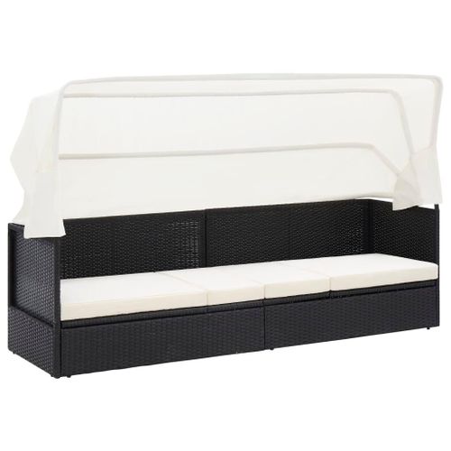 Transat Chaise Longue Bain De Soleil Lit De Jardin Terrasse Meuble D'extérieur Avec Auvent Noir Résine Tressée Helloshop26 02_0012278