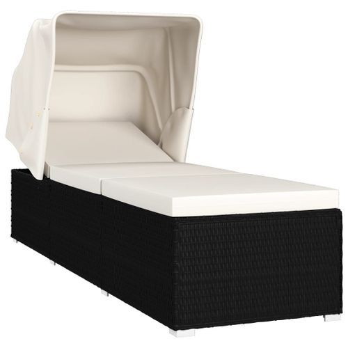 Transat Chaise Longue Bain De Soleil Lit De Jardin Terrasse Meuble D'extérieur Avec Auvent Et Coussin Résine Tressée Blanc Crème Helloshop26 02_0012272