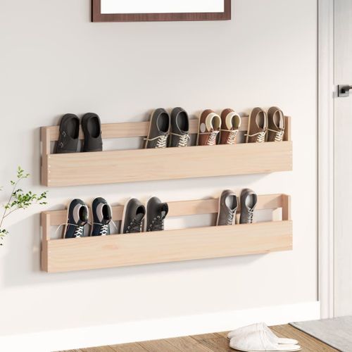 Vidaxl Étagères À Chaussures Murales 2 Pcs 110x9x23 Cm Pin Massif