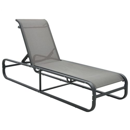 Transat Chaise Longue Bain De Soleil Lit De Jardin Terrasse Meuble D'extérieur Aluminium Et Textilène Gris Helloshop26 02_0012252