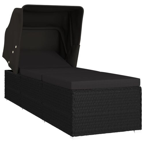 Transat Chaise Longue Bain De Soleil Lit De Jardin Terrasse Meuble D'extérieur Avec Auvent Et Coussin Résine Tressée Noir Helloshop26 02_0012275