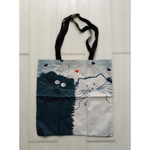 Tote bag chats amoureux. Toile. 41 x 41 cm