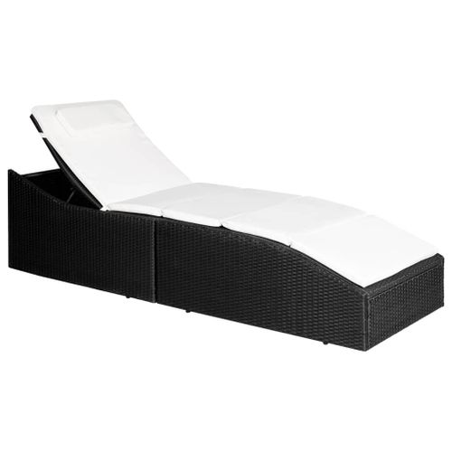 Transat Chaise Longue Bain De Soleil Lit De Jardin Terrasse Meuble D'extérieur Avec Coussin Résine Tressée Noir Helloshop26 02_0012523