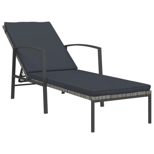 Transat Chaise Longue Bain De Soleil Lit De Jardin Terrasse Meuble D'extérieur Avec Coussin Résine Tressée Gris Helloshop26 02_0012511