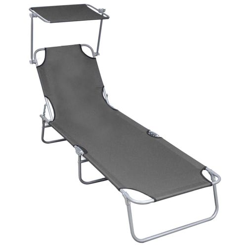 Transat Chaise Longue Bain De Soleil Lit De Jardin Terrasse Meuble D'extérieur Pliable Avec Auvent Gris Aluminium Helloshop26 02_0012828
