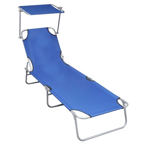 Transat Chaise Longue Bain De Soleil Lit De Jardin Terrasse Meuble D'extérieur Pliable Avec Auvent Bleu Aluminium Helloshop26 02_0012821