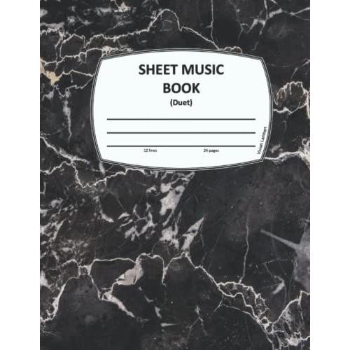 Sheet Music Book, Six Pairs Lines, 24 Pages, Duo. Music Manuscript Paper. Blank Sheet Music Book.
