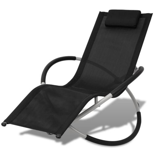 Transat Chaise Longue Bain De Soleil Lit De Jardin Terrasse Meuble D'extérieur Géométrique D'extérieur Acier Noir Et Gris Helloshop26 02_0012778