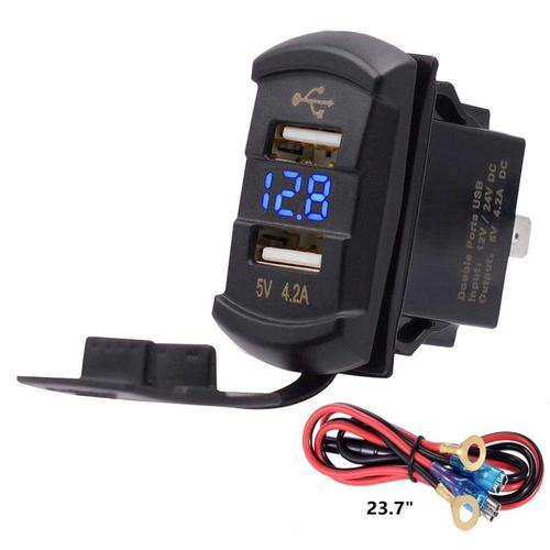 4.2a Dual Usb Car Charger Adapter Outlet Waterproof Blue Led Digital Voltmeter