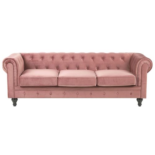 Canapé 3 Places En Velours Rose Chesterfield