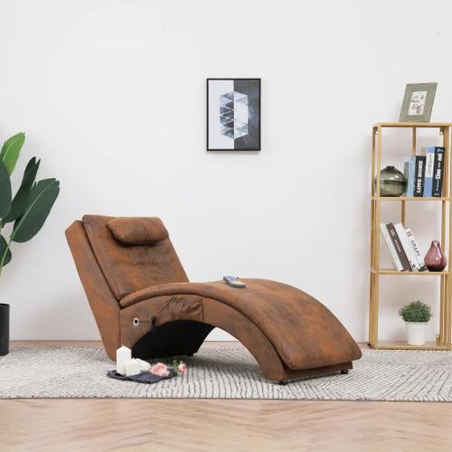 Vidaxl Chaise Longue De Massage Avec Oreiller Marron Similicuir Daim